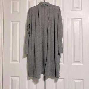 Womans gray long lightweight knit cardigan sweater top shirt size LARGE